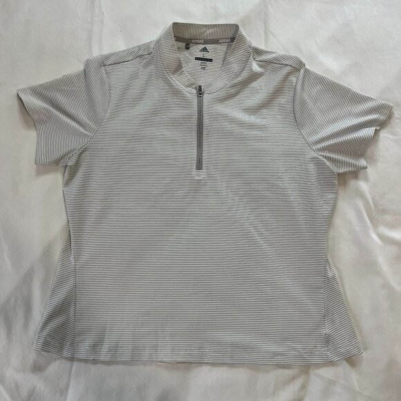 Adidas Golf White Gray Stripe 1/4 Zip Short Sleeve Mock Collar Polo | Size L - Picture 1 of 6